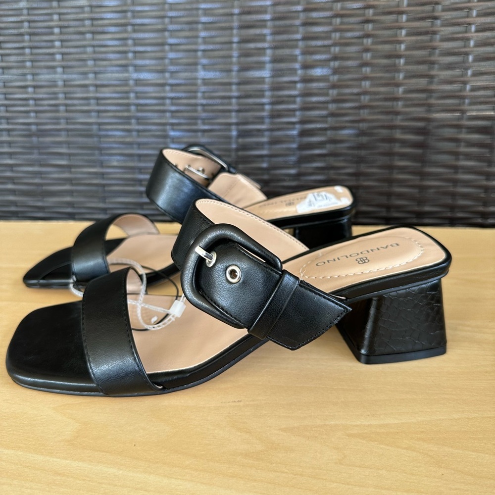 Bandolino Women’s Leather Black Size: 7.5 Buckle Heeled Mules - Picture 2 of 11